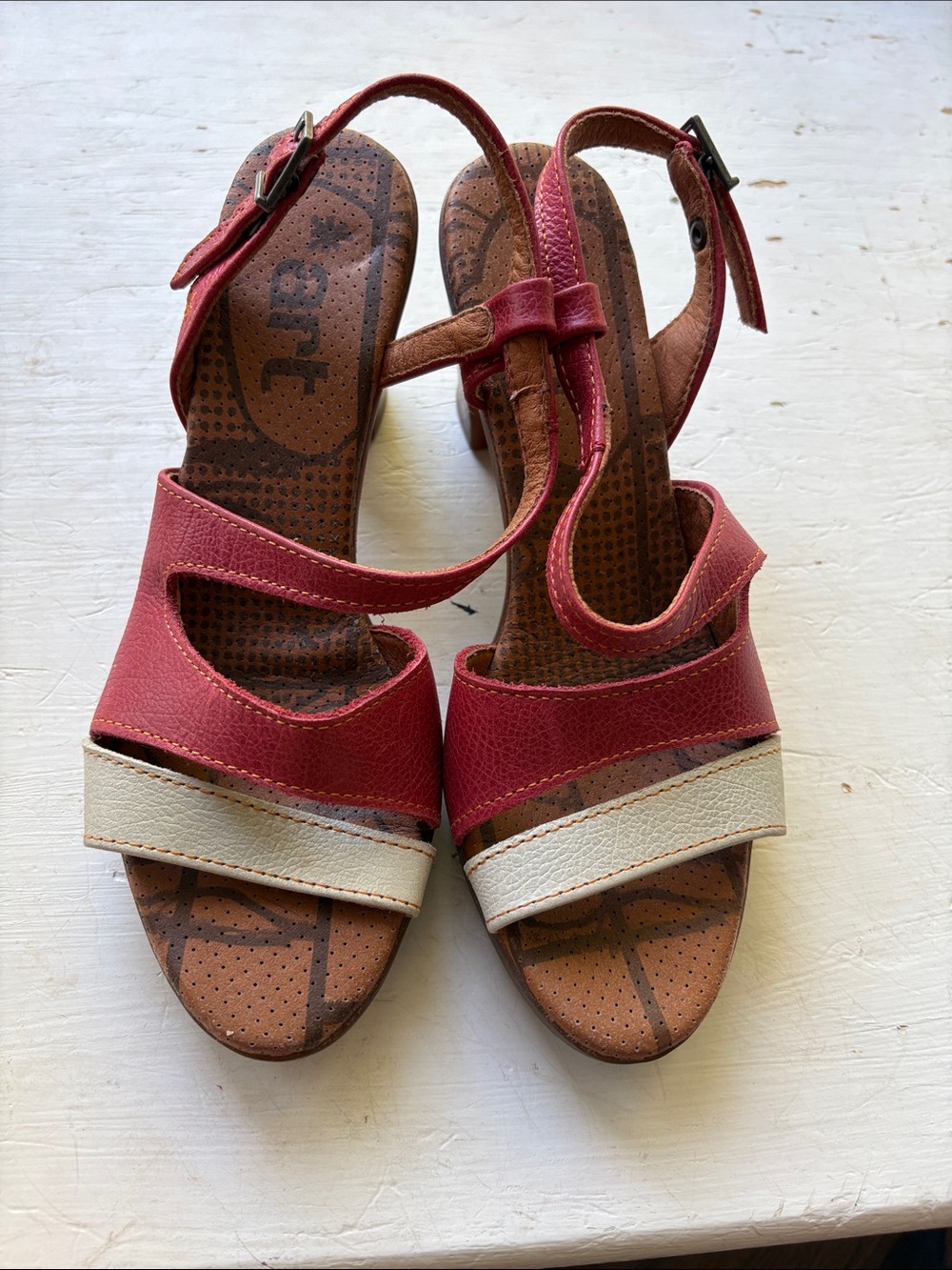 Women's Red and Cream Buckled Slingback Sandals